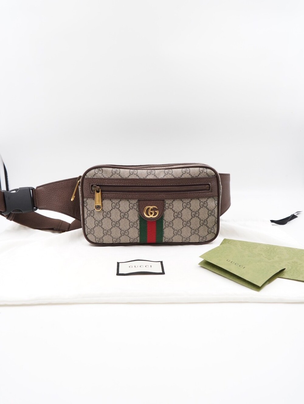 CN11 💗 Gucci Ophidia Medium GG Supreme Canvas Web Stripe Belt Bag